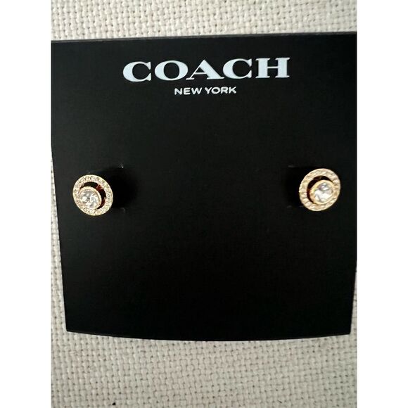 Coach Gold Tone Crystal Stud Earrings Nickel-Free - Picture 1 of 3
